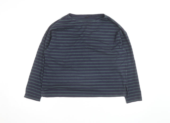 Uniqlo Men's Navy Green Striped Long Sleeve Cotton Top Size S