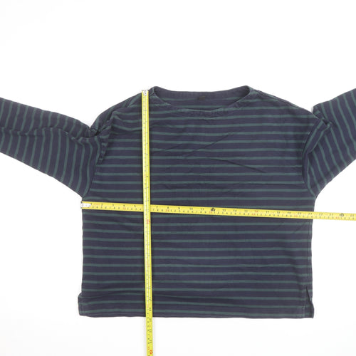 Uniqlo Men's Navy Green Striped Long Sleeve Cotton Top Size S