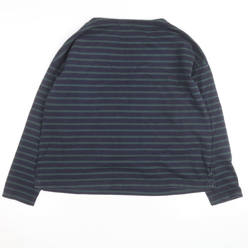 Uniqlo Men's Navy Green Striped Long Sleeve Cotton Top Size S