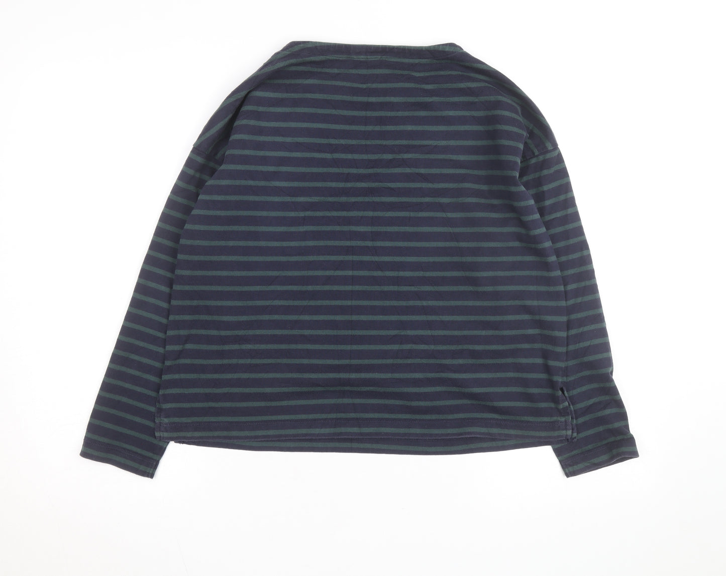 Uniqlo Men's Navy Green Striped Long Sleeve Cotton Top Size S