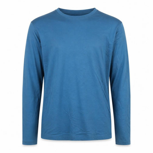 Front view of Lands' End Men's Blue Long Sleeve Cotton Crew Neck Top M