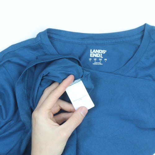 Lands' End Men's Blue Long Sleeve Cotton Crew Neck Top M