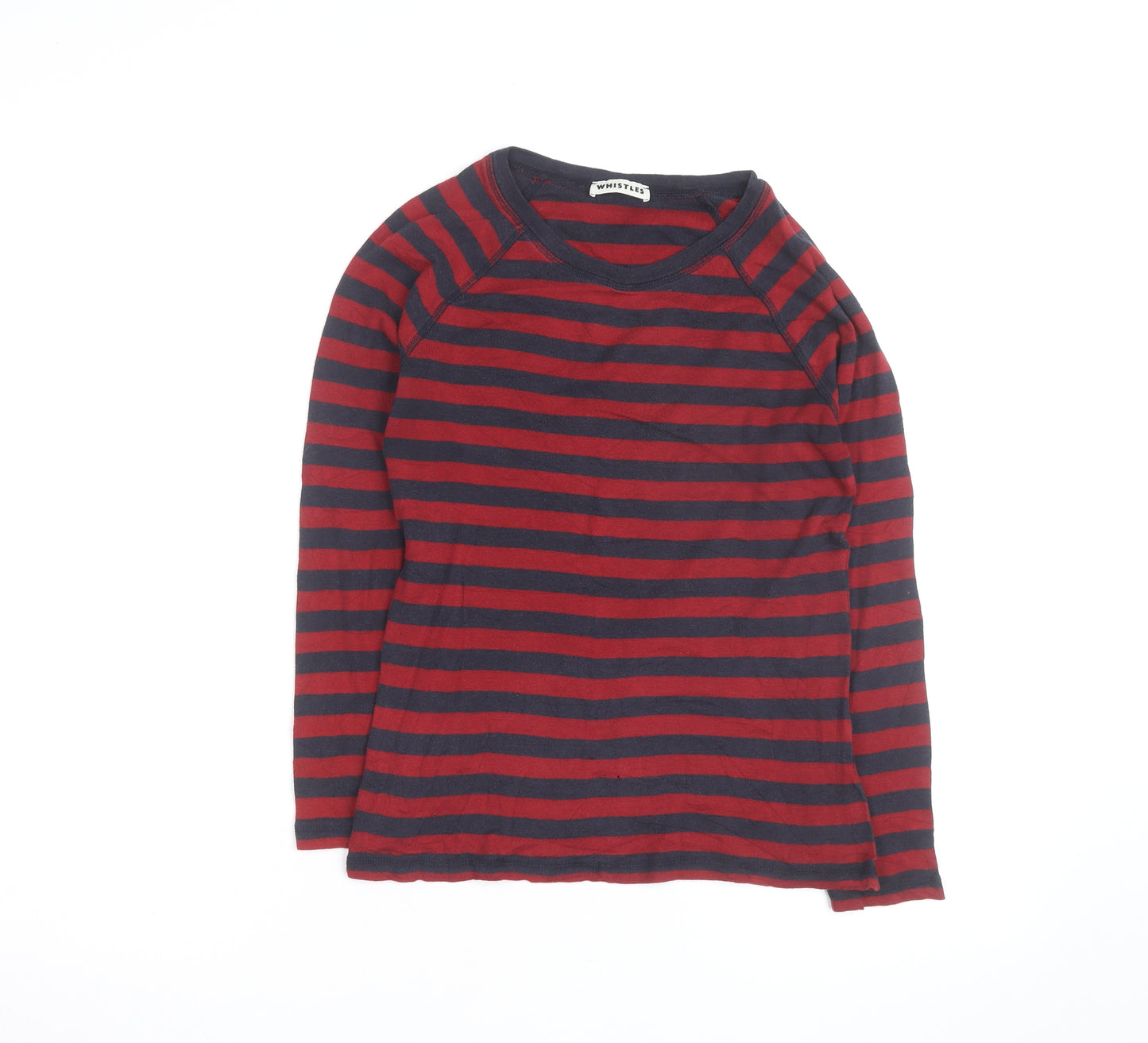 Whistles Women's Red Navy Striped Long Sleeve Cotton T-Shirt Size 8