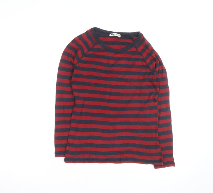 Whistles Women's Red Navy Striped Long Sleeve Cotton T-Shirt Size 8