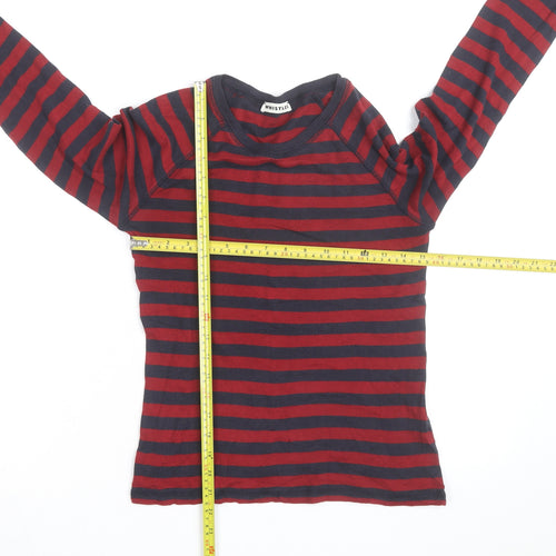 Whistles Women's Red Navy Striped Long Sleeve Cotton T-Shirt Size 8