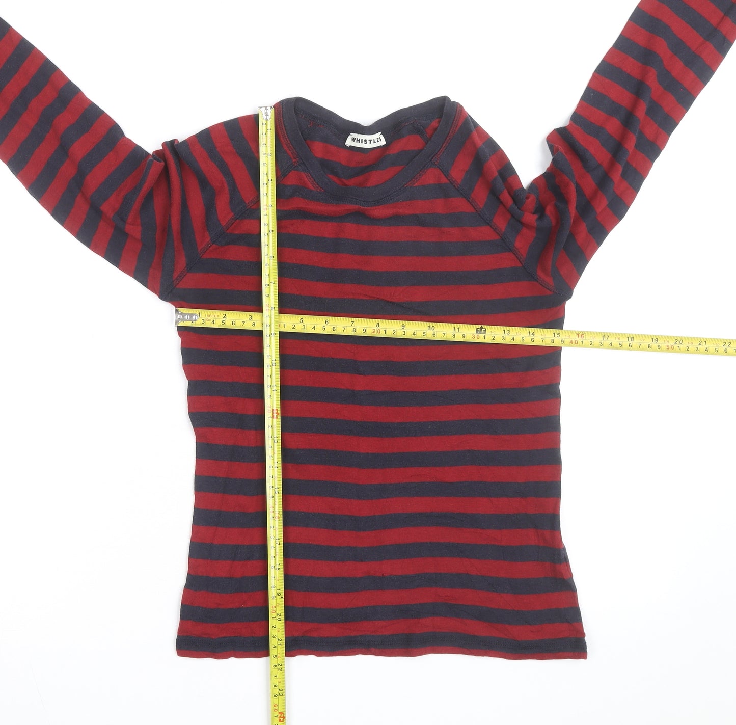 Whistles Women's Red Navy Striped Long Sleeve Cotton T-Shirt Size 8