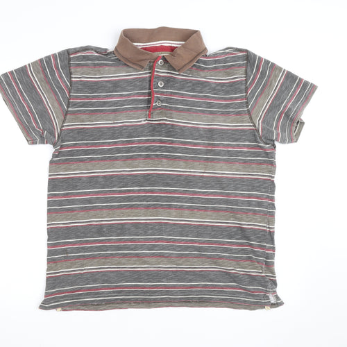 Mantaray Men's Brown Striped Cotton Short Sleeve Polo Shirt M