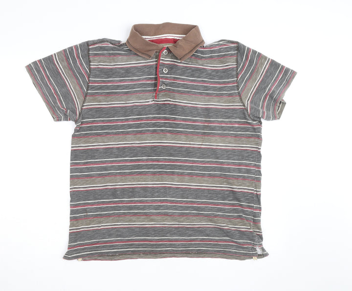 Mantaray Men's Brown Striped Cotton Short Sleeve Polo Shirt M