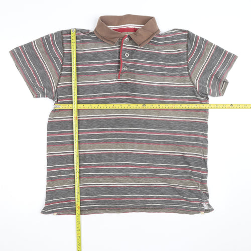 Mantaray Men's Brown Striped Cotton Short Sleeve Polo Shirt M