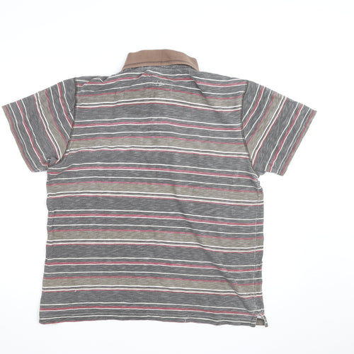 Mantaray Men's Brown Striped Cotton Short Sleeve Polo Shirt M