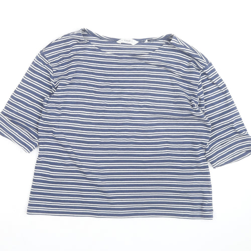 Seasalt Cornwall Women's Blue Striped Organic Cotton 3/4 Sleeve T-Shirt Size 14