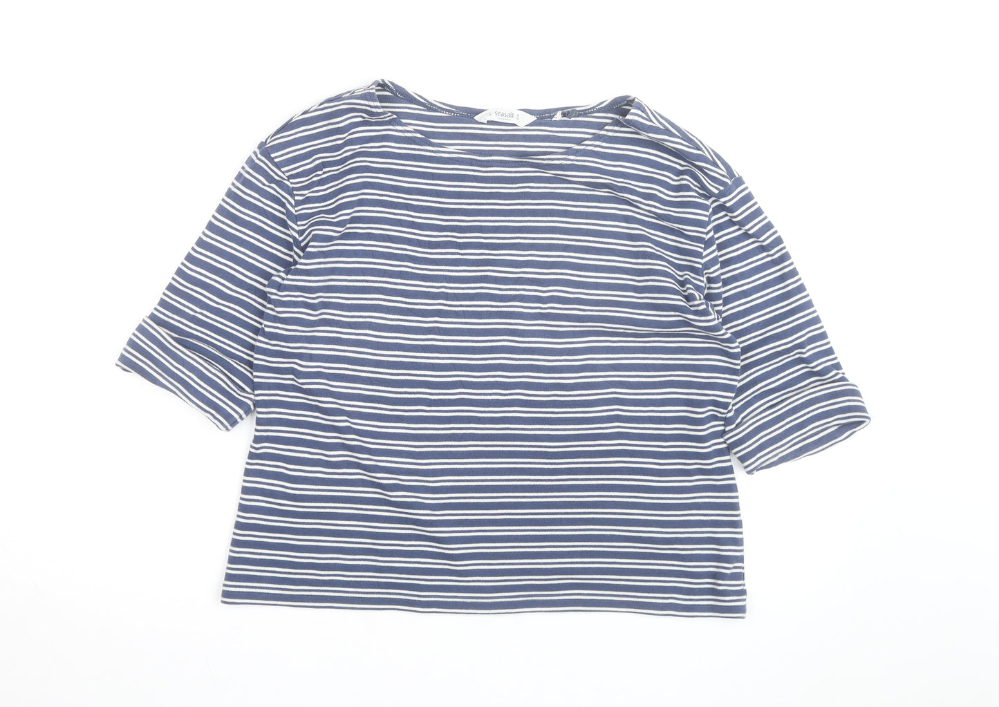 Seasalt Cornwall Women's Blue Striped Organic Cotton 3/4 Sleeve T-Shirt Size 14