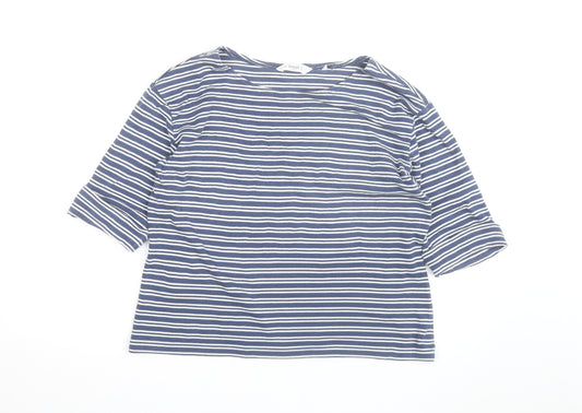Seasalt Cornwall Women's Blue Striped Organic Cotton 3/4 Sleeve T-Shirt Size 14