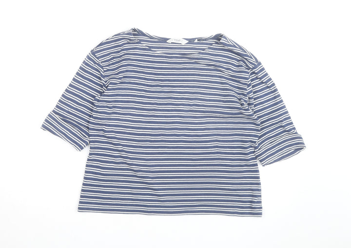 Seasalt Cornwall Women's Blue Striped Organic Cotton 3/4 Sleeve T-Shirt Size 14