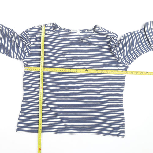 Seasalt Cornwall Women's Blue Striped Organic Cotton 3/4 Sleeve T-Shirt Size 14