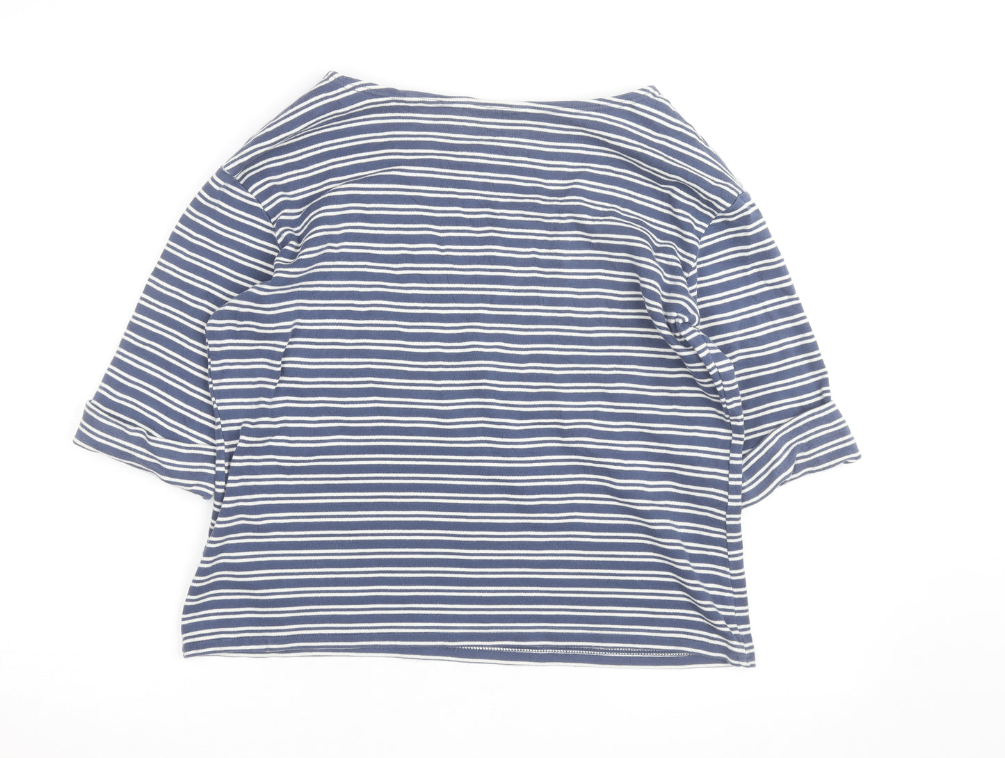 Seasalt Cornwall Women's Blue Striped Organic Cotton 3/4 Sleeve T-Shirt Size 14