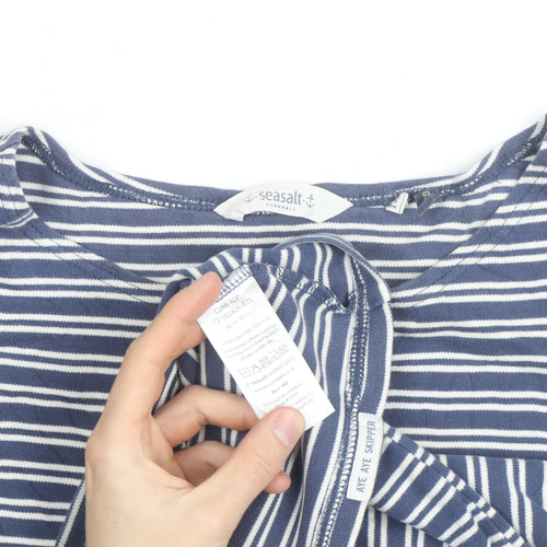 Seasalt Cornwall Women's Blue Striped Organic Cotton 3/4 Sleeve T-Shirt Size 14