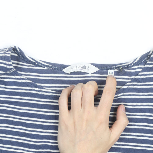 Seasalt Cornwall Women's Blue Striped Organic Cotton 3/4 Sleeve T-Shirt Size 14