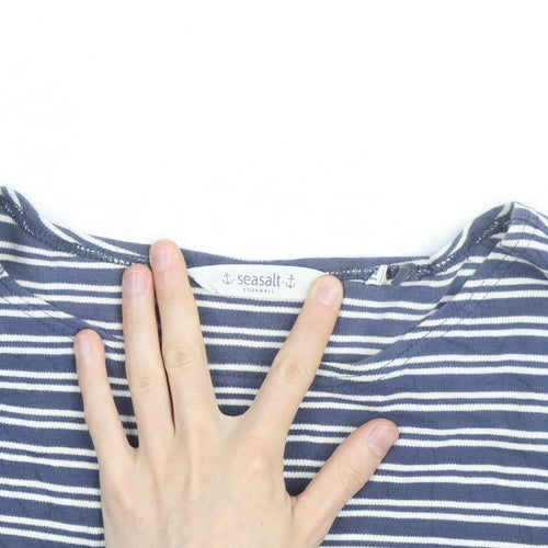 Seasalt Cornwall Women's Blue Striped Organic Cotton 3/4 Sleeve T-Shirt Size 14