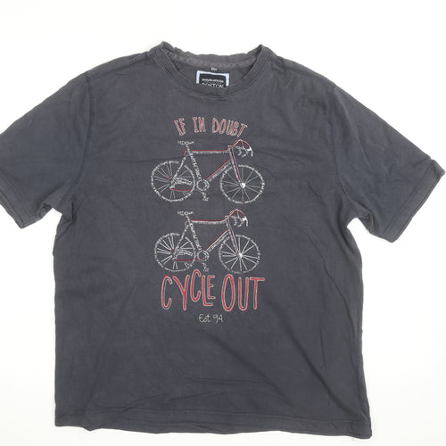 Boston Crew Men's Grey Cotton Cycling Graphic T-Shirt Size L