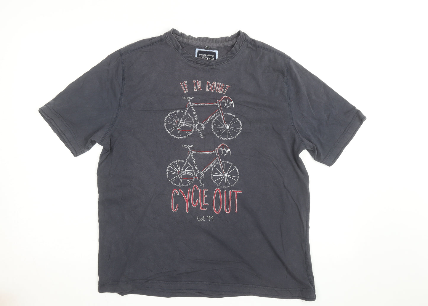 Boston Crew Men's Grey Cotton Cycling Graphic T-Shirt Size L