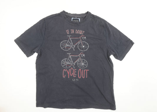 Boston Crew Men's Grey Cotton Cycling Graphic T-Shirt Size L