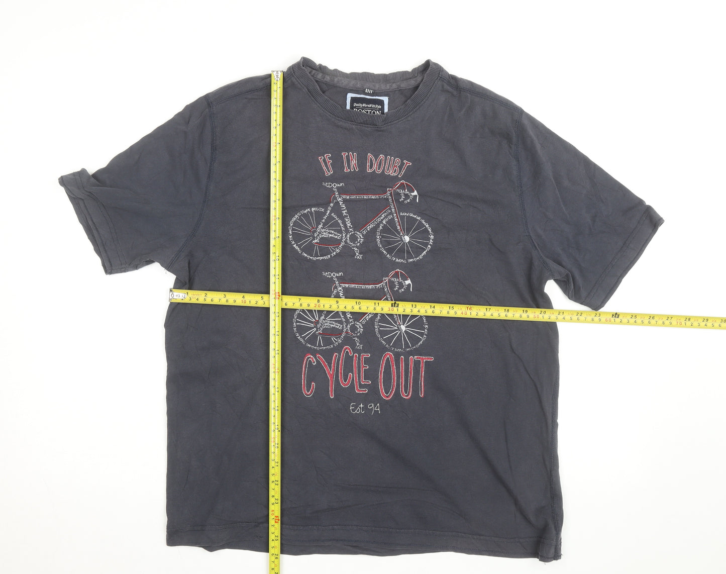 Boston Crew Men's Grey Cotton Cycling Graphic T-Shirt Size L