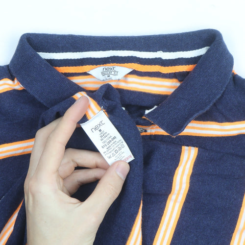Next Men’s Blue Striped Regular Fit Cotton Polo Shirt M