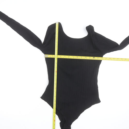 H&M Women Black Ribbed Long Sleeve Bodysuit Size L