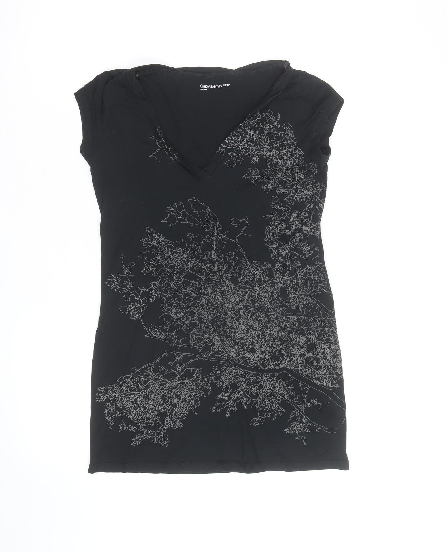 Gap Maternity Women’s Black XS V-Neck Floral Print T-Shirt