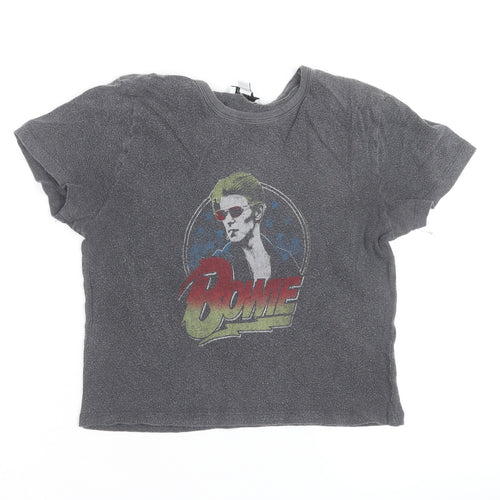 Topshop Women's Grey Cropped Bowie Graphic T-Shirt Size M