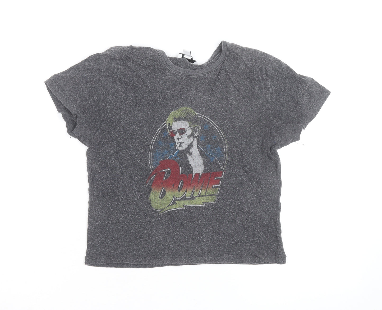 Topshop Women's Grey Cropped Bowie Graphic T-Shirt Size M