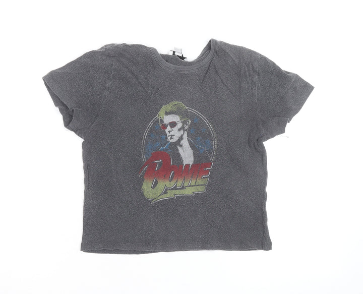 Topshop Women's Grey Cropped Bowie Graphic T-Shirt Size M