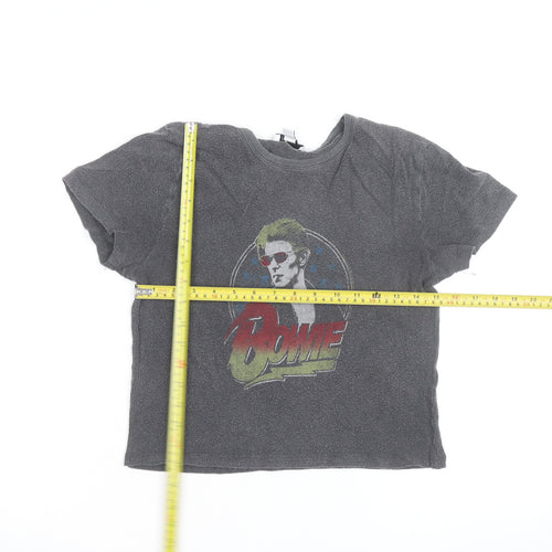 Topshop Women's Grey Cropped Bowie Graphic T-Shirt Size M