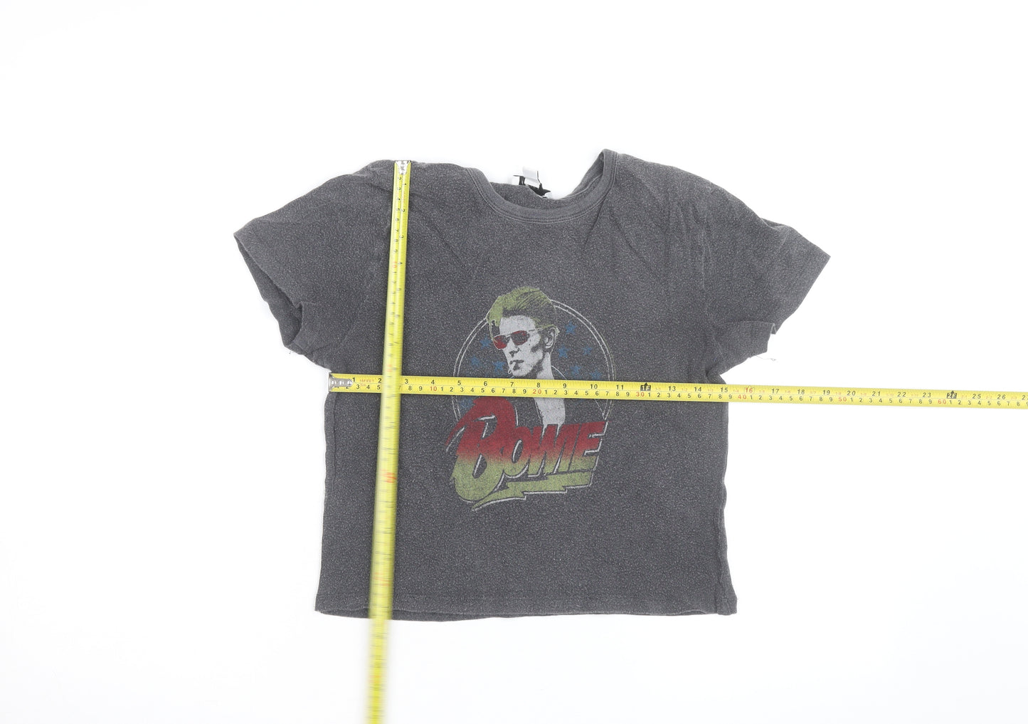 Topshop Women's Grey Cropped Bowie Graphic T-Shirt Size M