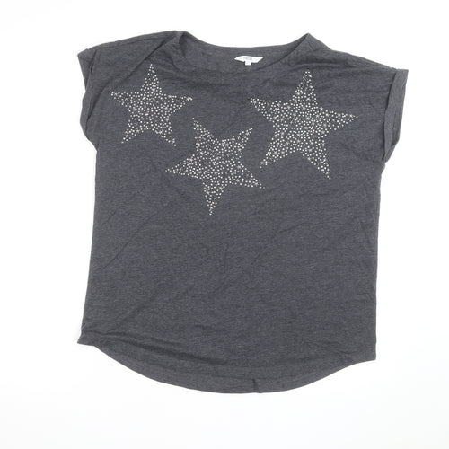Next Women’s Grey Studded Star T-Shirt Size 16 Short Sleeve Casual Top