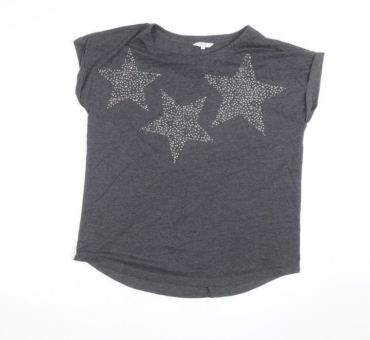 Next Women’s Grey Studded Star T-Shirt Size 16 Short Sleeve Casual Top