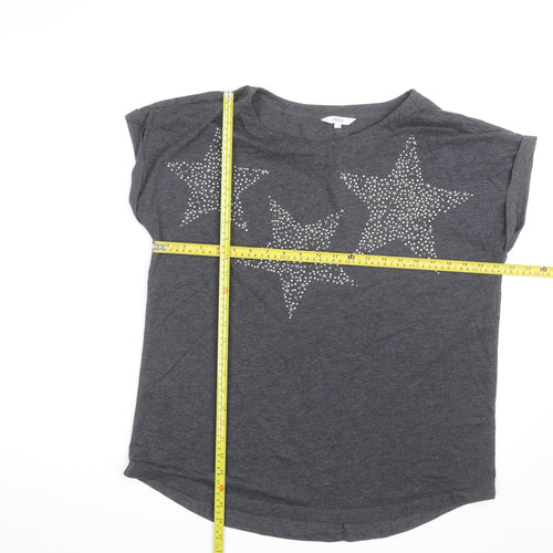 Next Women’s Grey Studded Star T-Shirt Size 16 Short Sleeve Casual Top