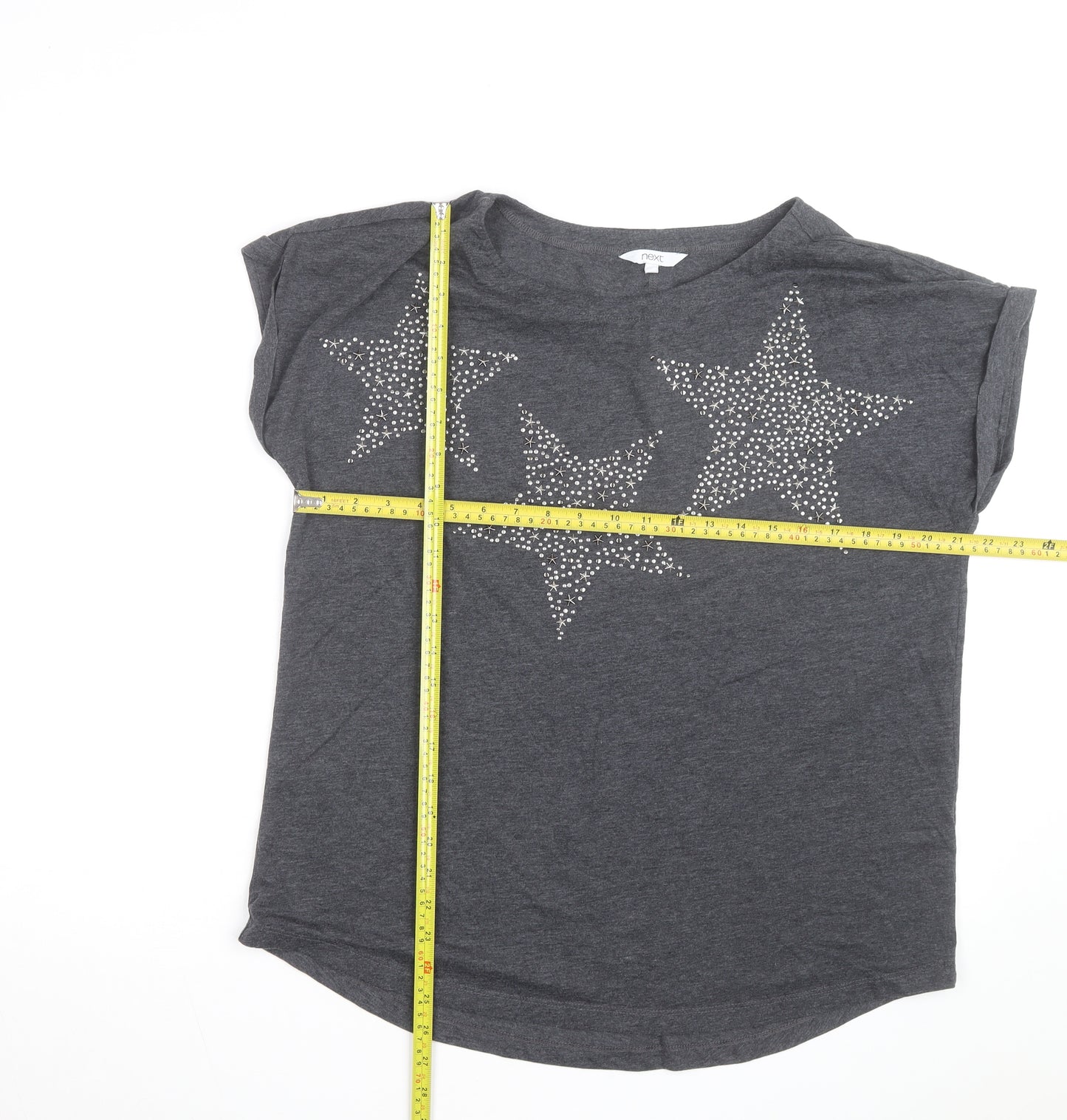 Next Women’s Grey Studded Star T-Shirt Size 16 Short Sleeve Casual Top