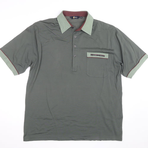 Gabicci Men's Green XL Polo Shirt Retro Contrast Collar Cotton Blend
