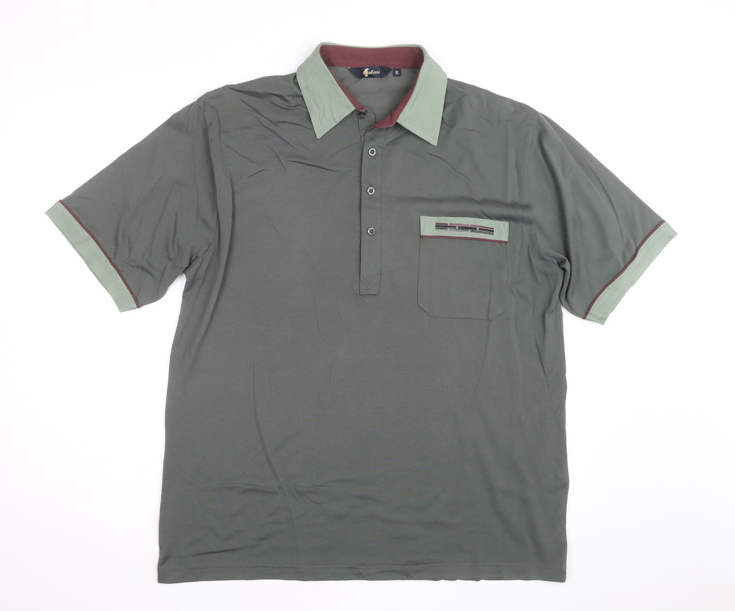 Gabicci Men's Green XL Polo Shirt Retro Contrast Collar Cotton Blend