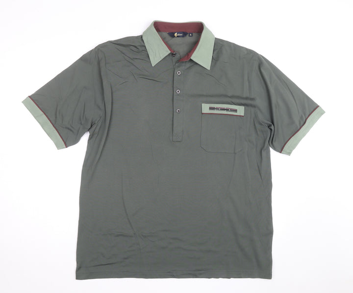 Gabicci Men's Green XL Polo Shirt Retro Contrast Collar Cotton Blend