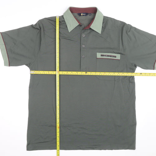 Gabicci Men's Green XL Polo Shirt Retro Contrast Collar Cotton Blend