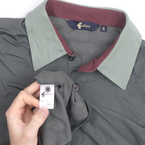 Gabicci Men's Green XL Polo Shirt Retro Contrast Collar Cotton Blend