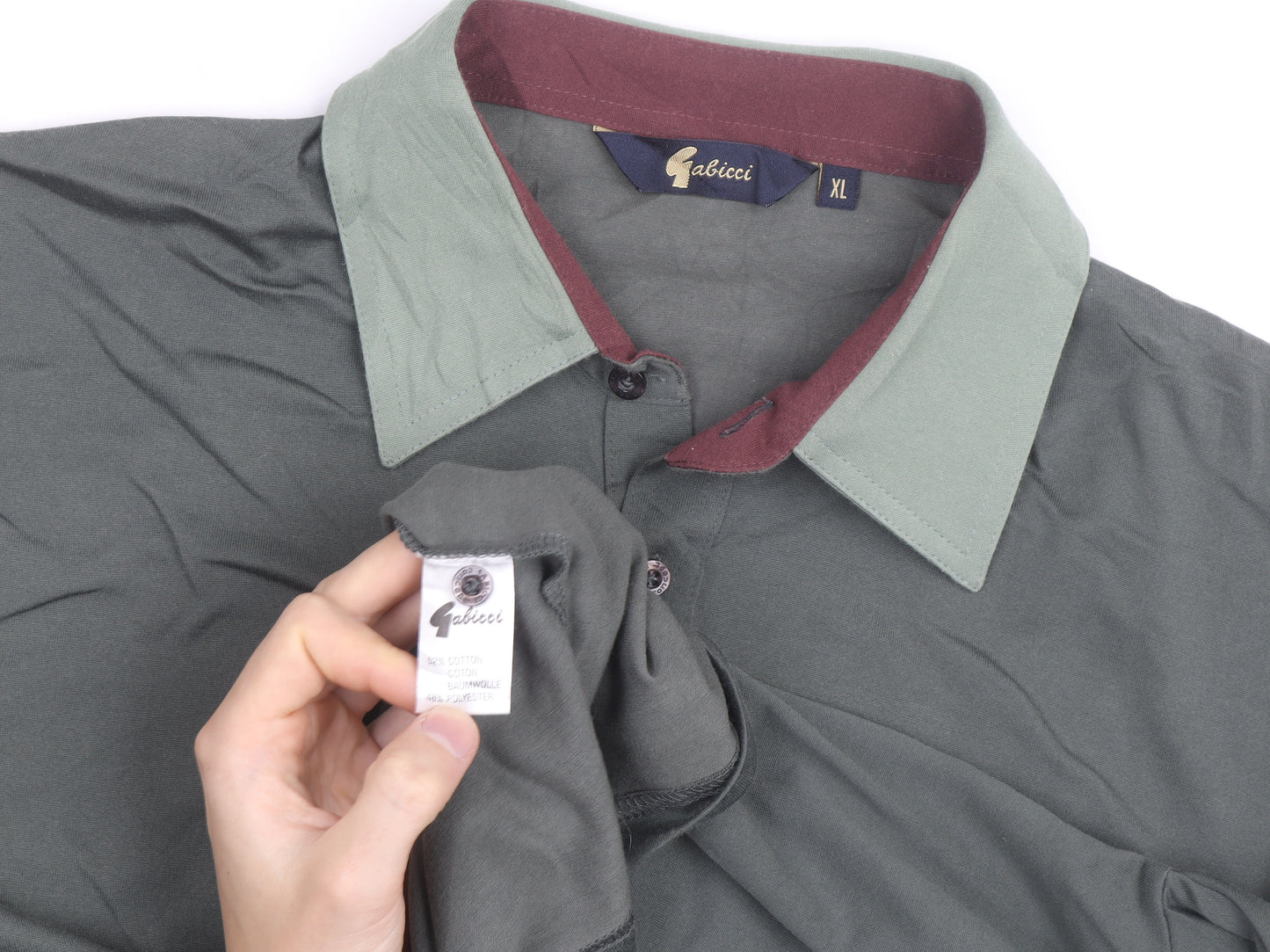 Gabicci Men's Green XL Polo Shirt Retro Contrast Collar Cotton Blend