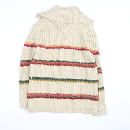 Import Men's Beige Striped Cable-Knit Cardigan L Long Sleeve