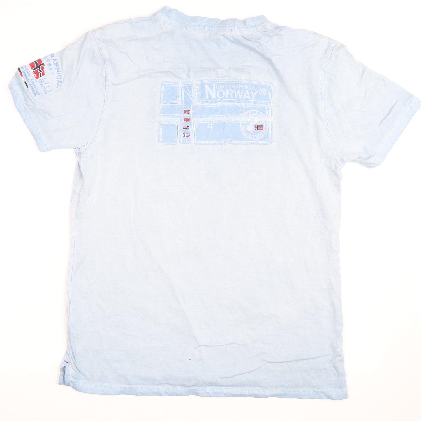Geographical Norway Men's Blue Embroidered V-Neck Cotton T-Shirt M