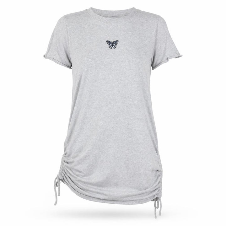 Hollister Women’s Grey T-Shirt Dress XS Short Sleeve Butterfly Embroidered