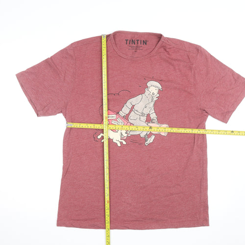 Tintin Men’s Red Graphic Print T-Shirt XL Cotton Blend