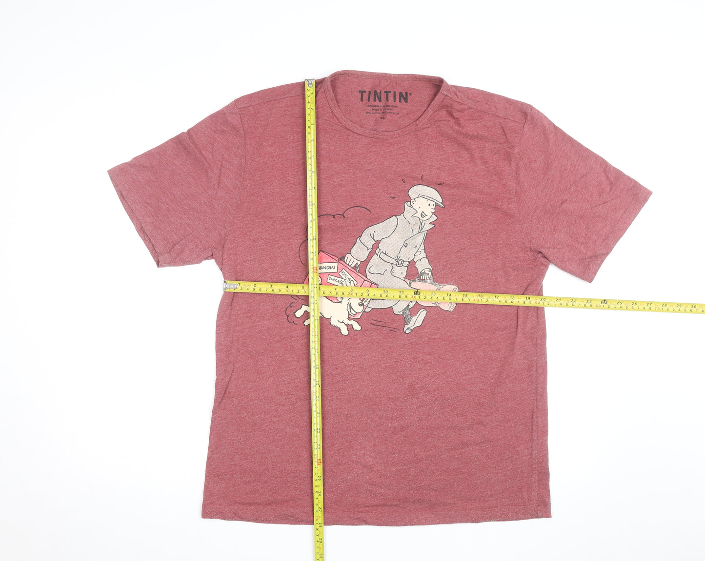 Tintin Men’s Red Graphic Print T-Shirt XL Cotton Blend